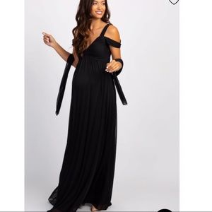 Black Chiffon Cold Shoulder Maternity Evening Gown
